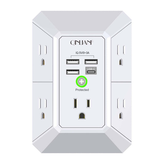Wall Charger, Surge Protector, QINLIANF 5 Outlet Extender with 4 USB Charging Ports