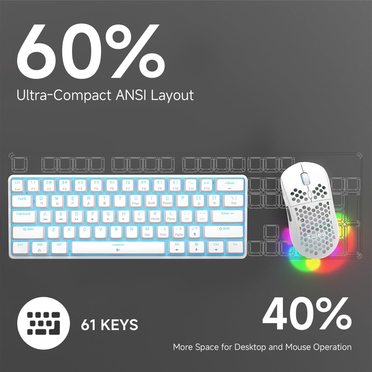 TMKB 60% Mechanical Gaming Keyboard, Red Linear Switch