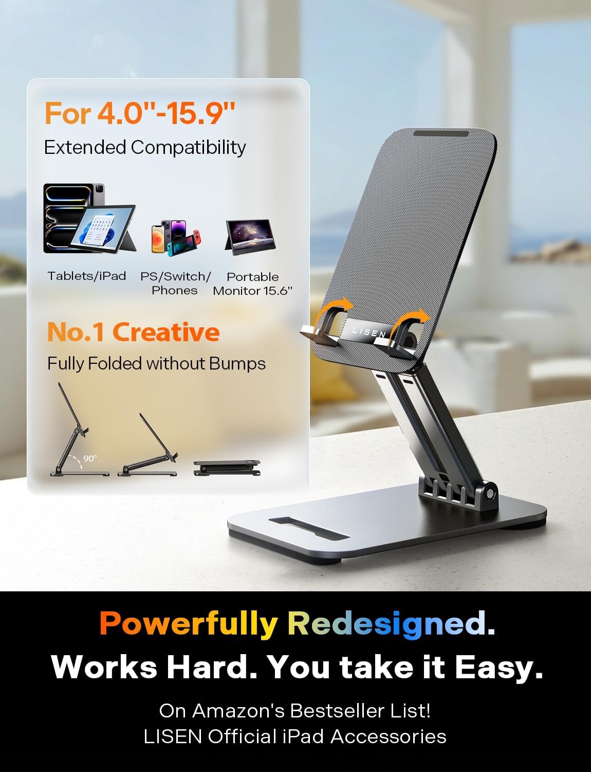 Portable Folding Tablet & Monitor Stand with Adjustable Tension
