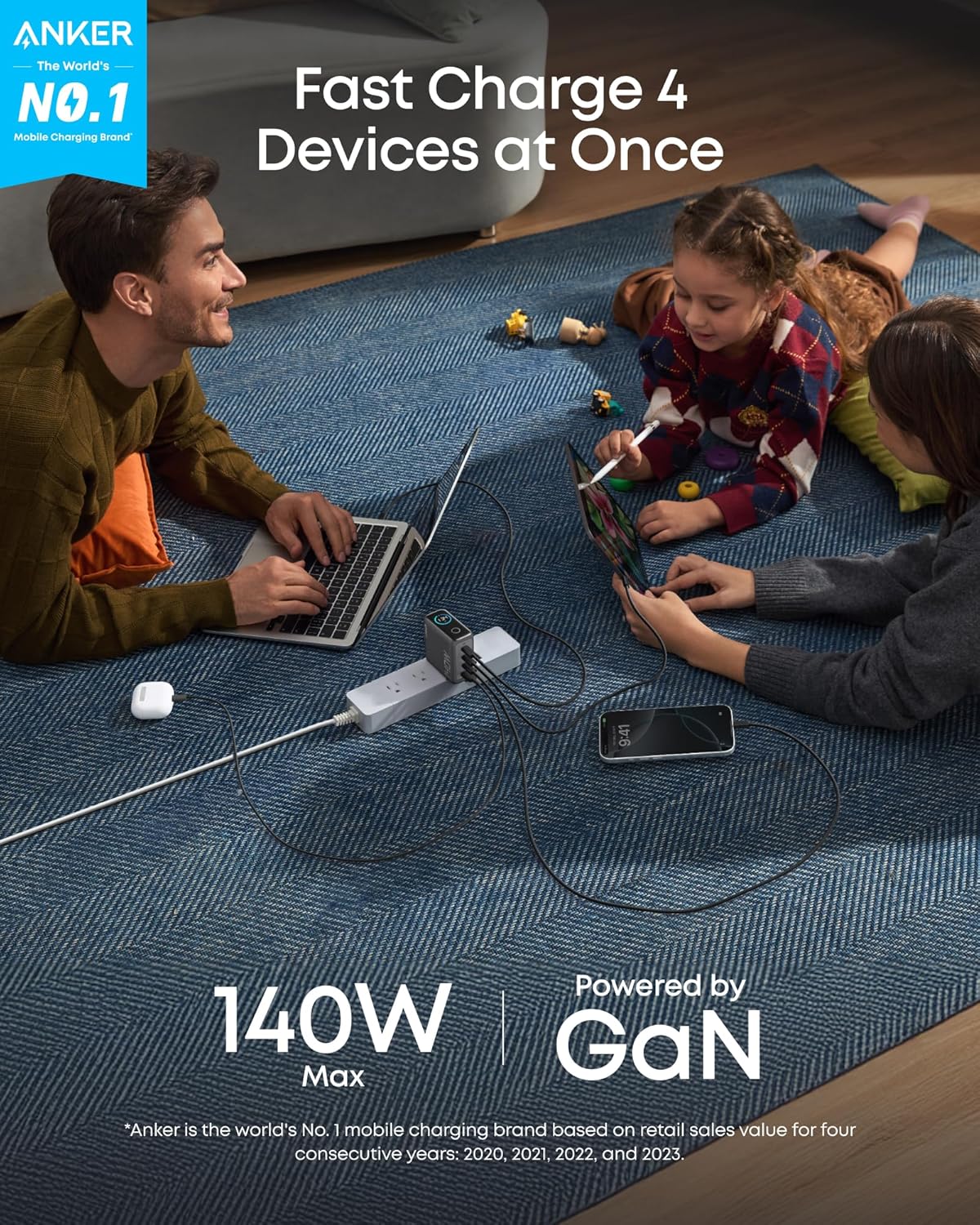 40W 4-Port GaN Desktop Charger Block with Smart Display