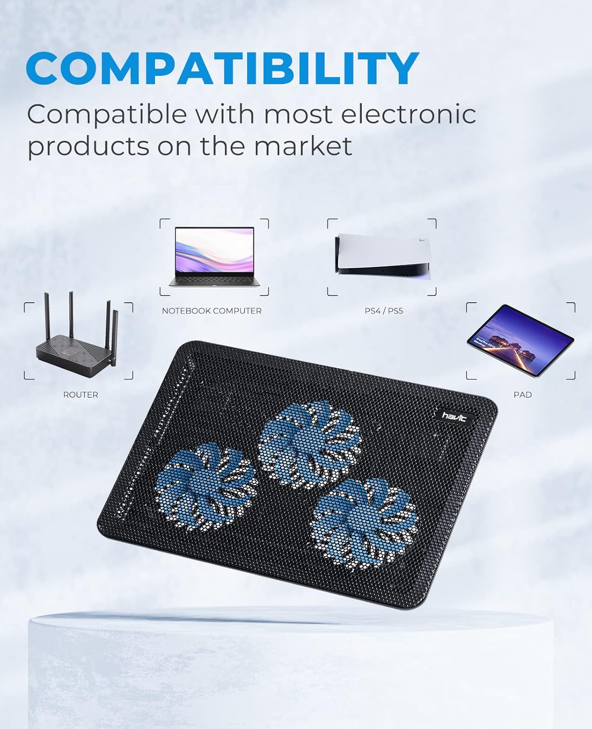 Slim Portable Laptop Cooling Pad with Multi-Fan System