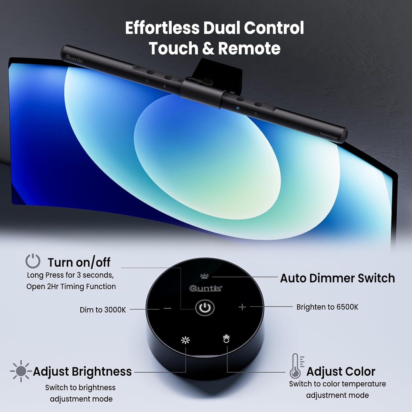 Computer Monitor Light Bar with Auto-Dimming & Touch Control