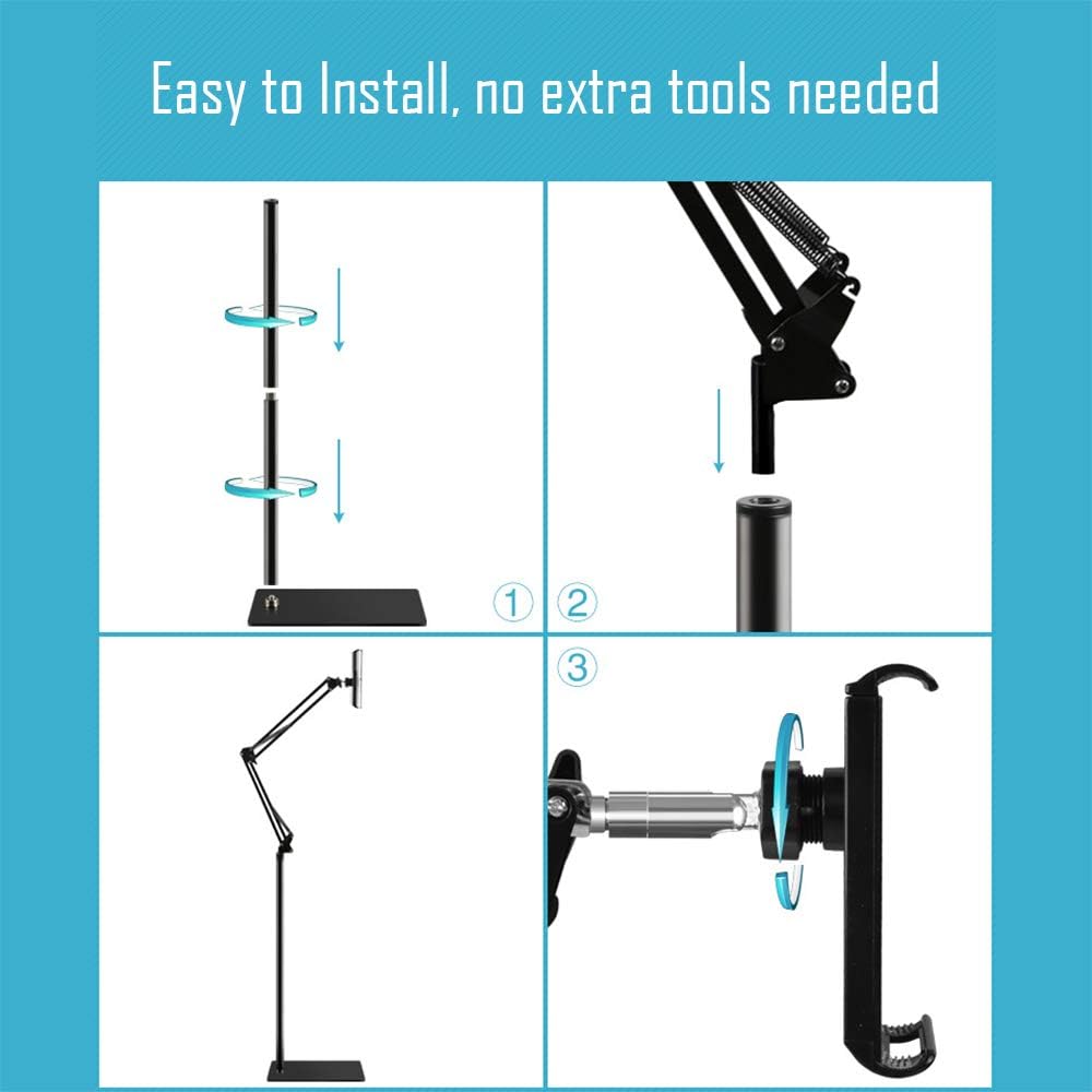 Adjustable Tablet & Phone Floor Stand with Heavy Metal Base