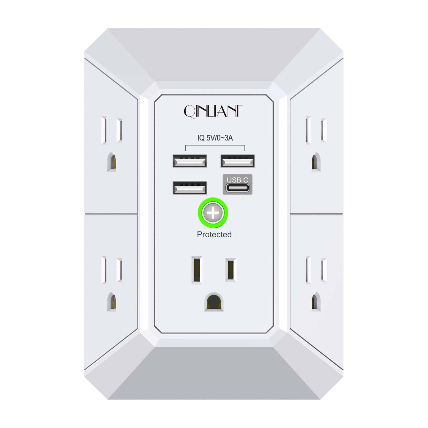 Wall Charger, Surge Protector, QINLIANF 5 Outlet Extender with 4 USB Charging Ports