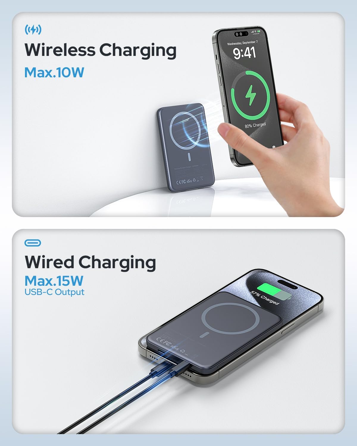 Slim 5,000mAh Magnetic Wireless Power Bank (Graphite Gray)