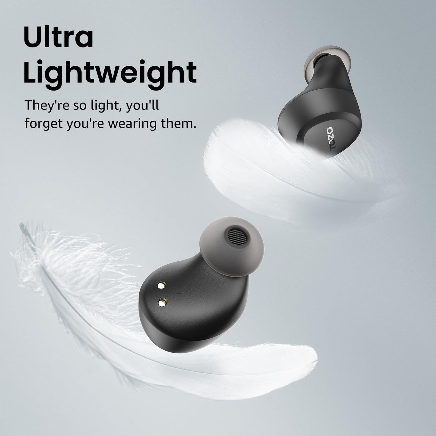 TOZO A1 Wireless Earbuds Bluetooth 5.3 Light Weight in Ear IPX5 Waterproof Headphones 2 Mic for AI Calls, Immersive Premium Sound Bass Headset with Charging Case, 32 Presets EQ Customization via App