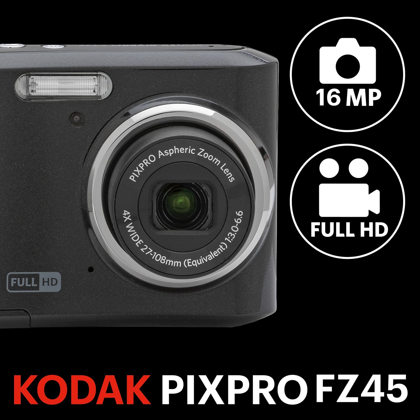 Kodak PIXPRO FZ45 Digital Camera, 16MP Point & Shoot with 4X Optical Zoom